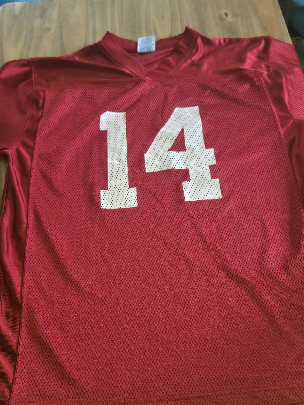 NCAA Red Mesh Football Jersey with White Number 14